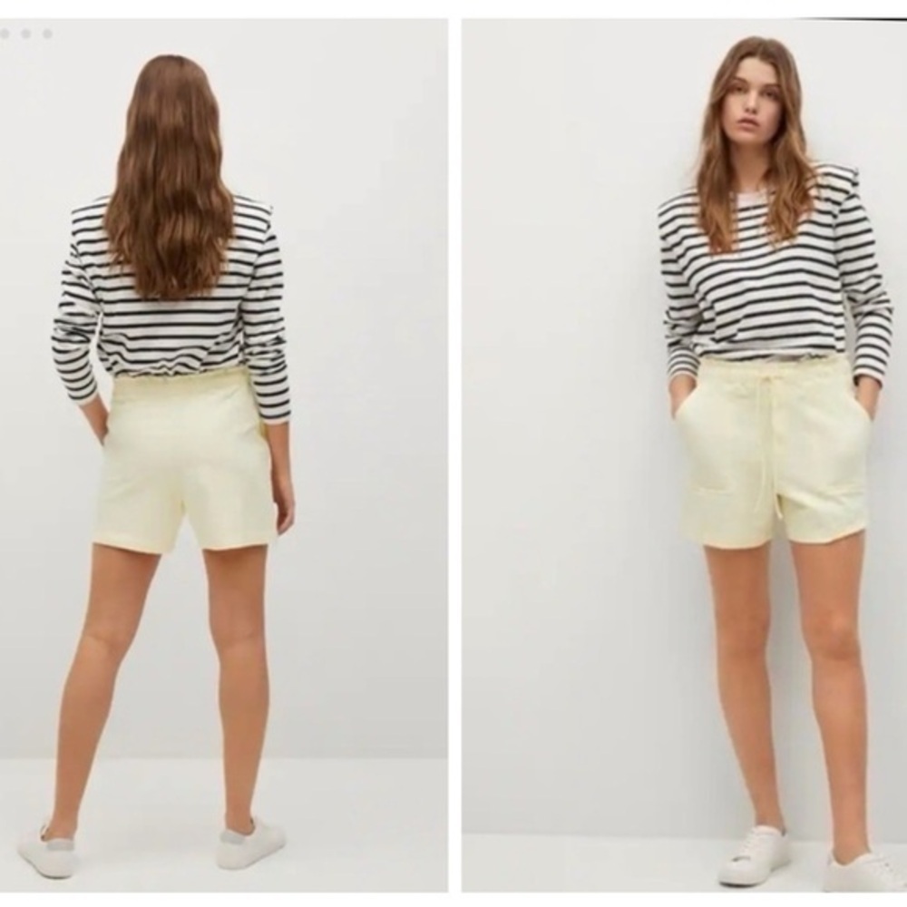 Mango  Yellow High Waist Cotton Lounge Shiorts Summer Beach  Confort Size S